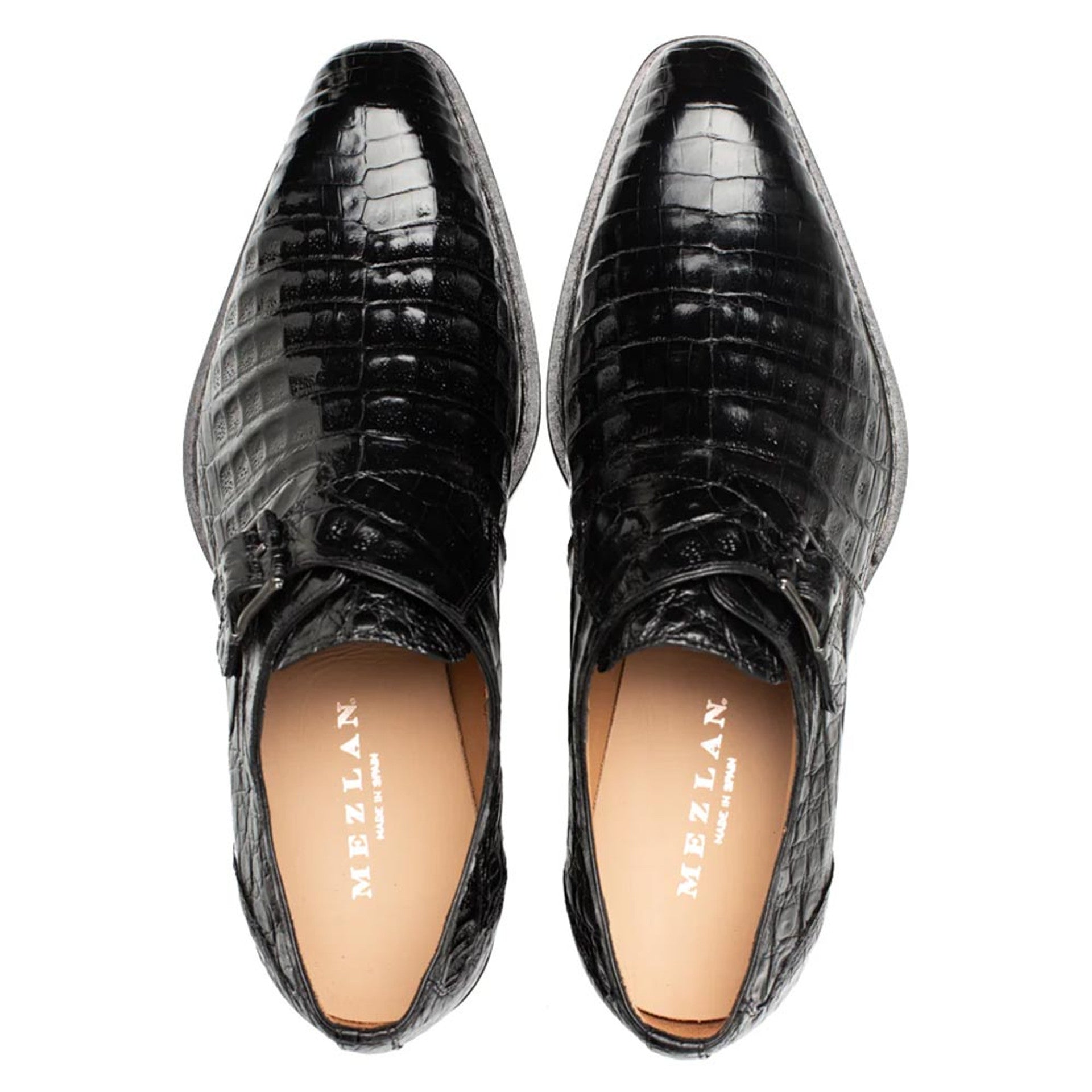 Gigolo Black Crocodile Single Monk-Strap Loafers