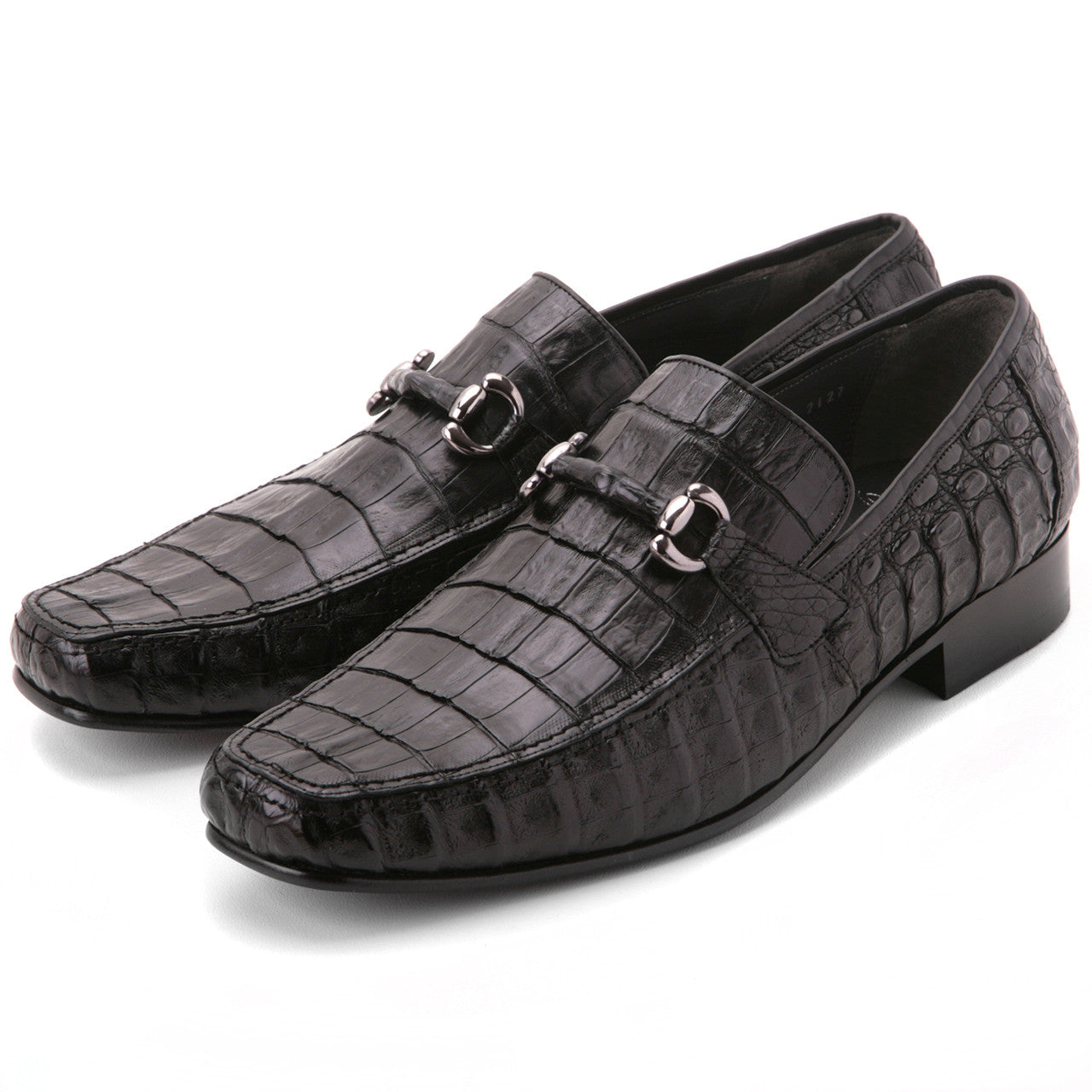 Black Caiman Crocodile Slip-On Loafers