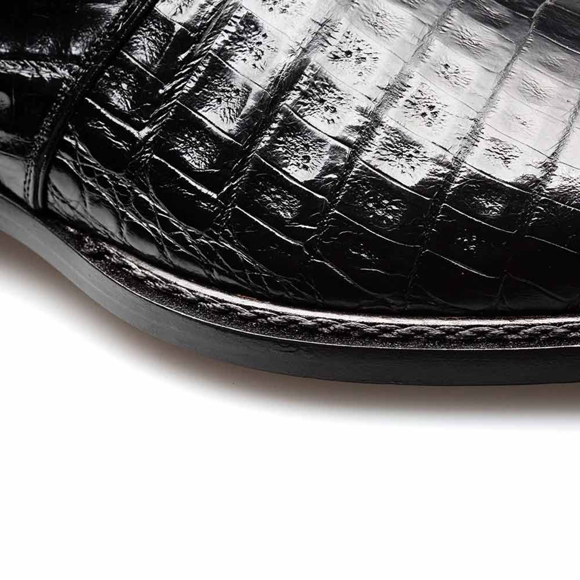 Gigolo Black Crocodile Single Monk-Strap Loafers