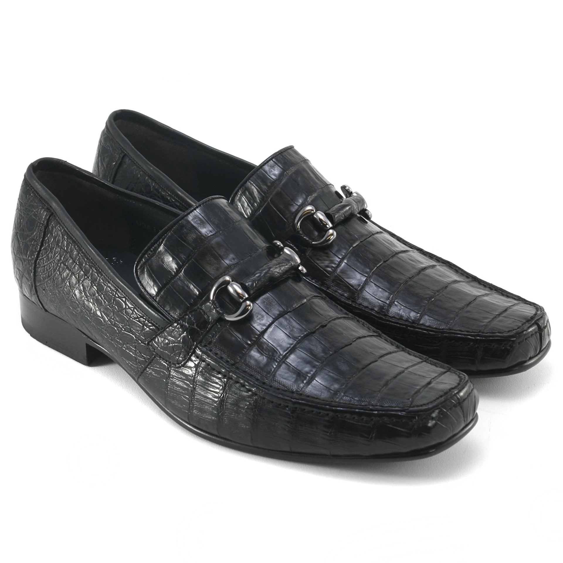 Black Caiman Crocodile Slip-On Loafers