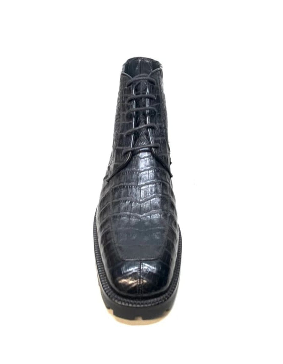 Los Altos Black Crocodile Lace Up Ankle Boots