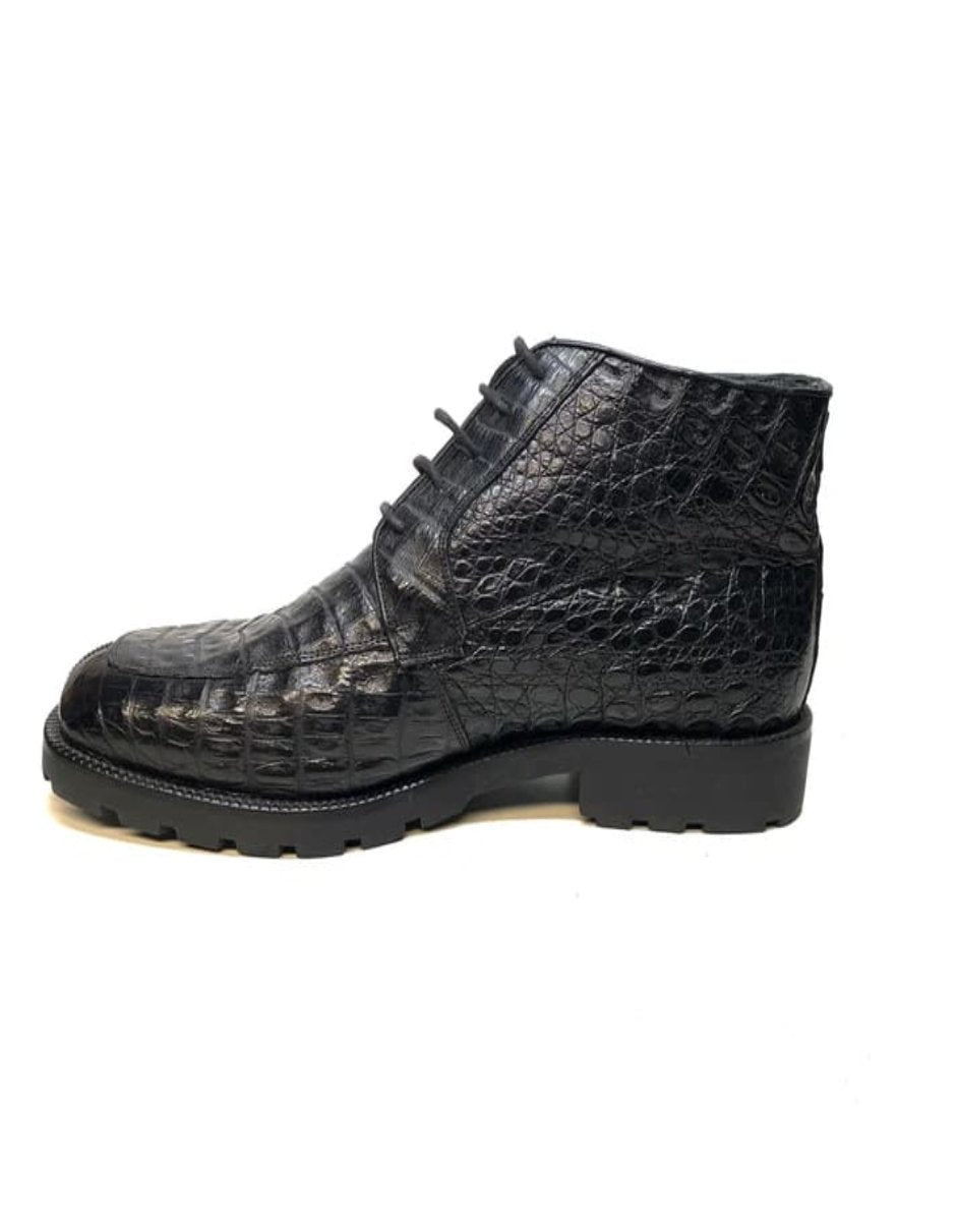 Los Altos Black Crocodile Lace Up Ankle Boots