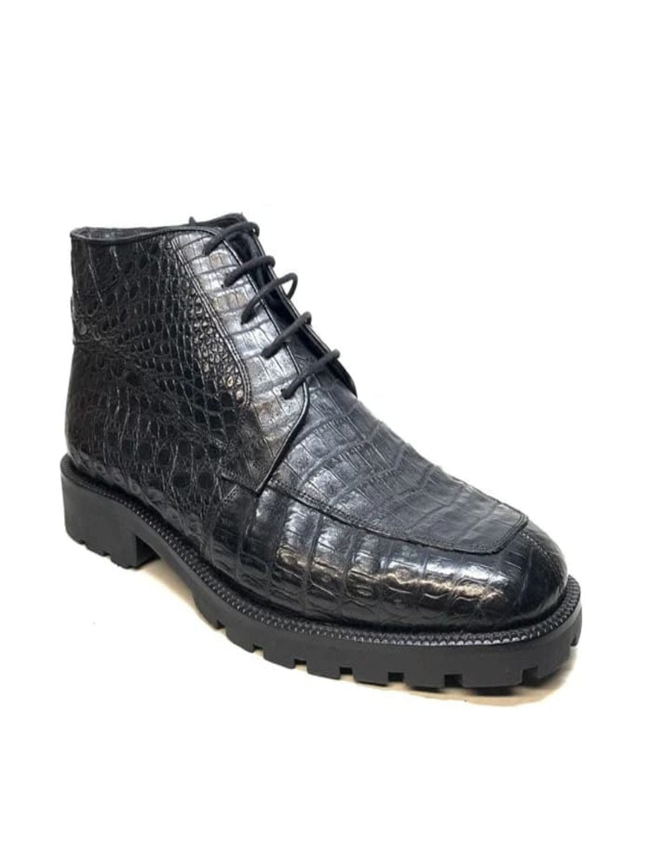 Los Altos Black Crocodile Lace Up Ankle Boots