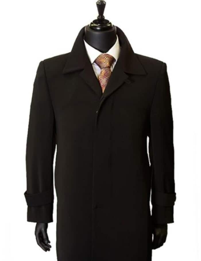 Men's Black Ankle-Length Duster Dress Coat