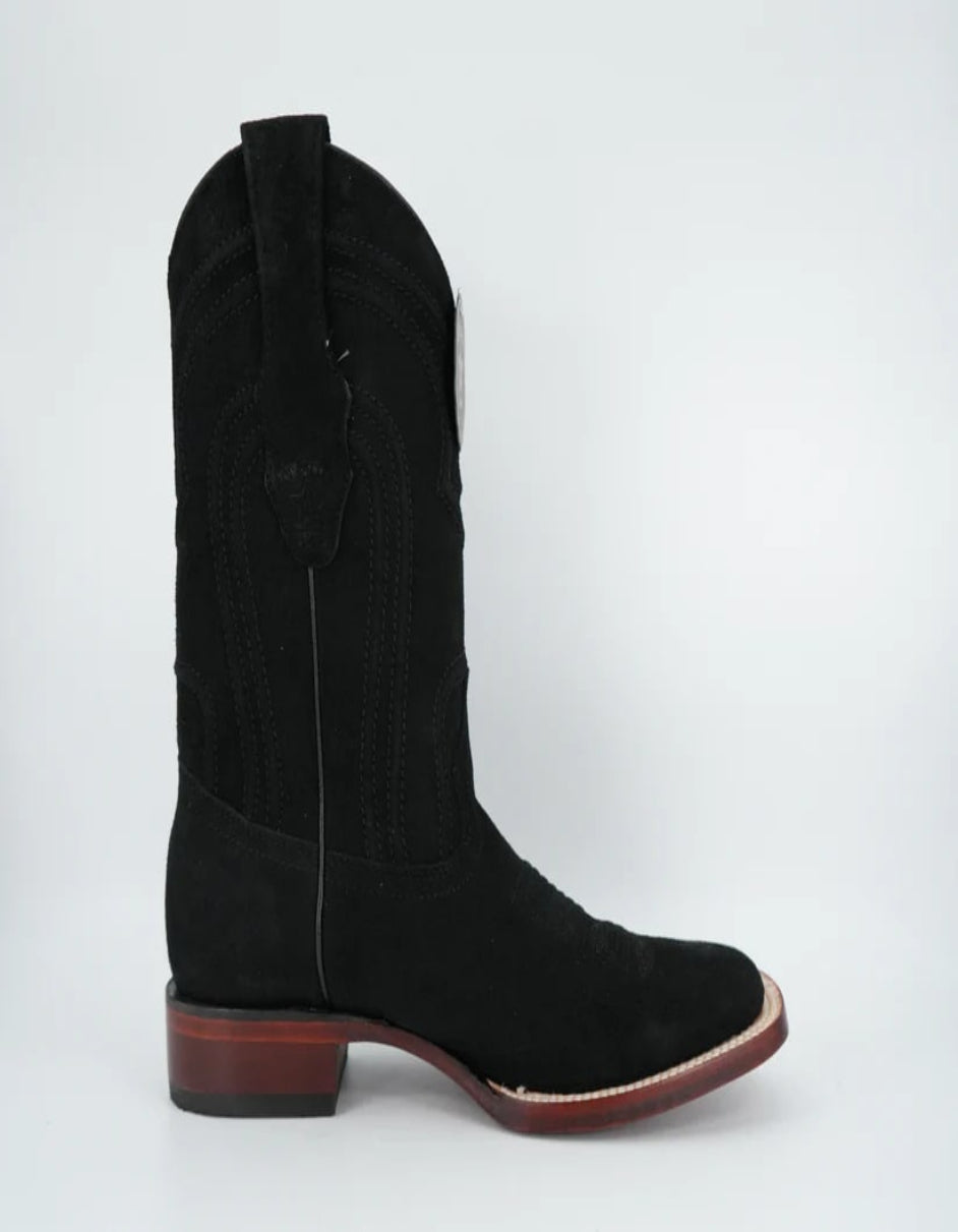 Los Altos Nobuck Black Wide Square Leather Toe Boot