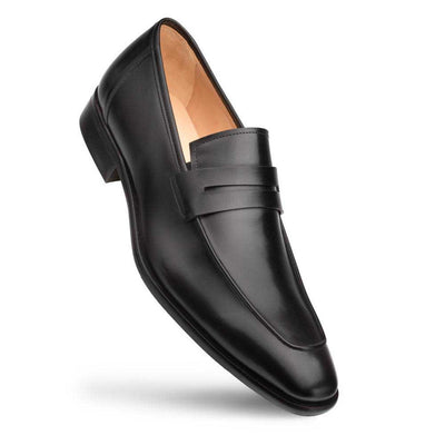 Black Burnished Calfskin Penny Loafer by Mezlan