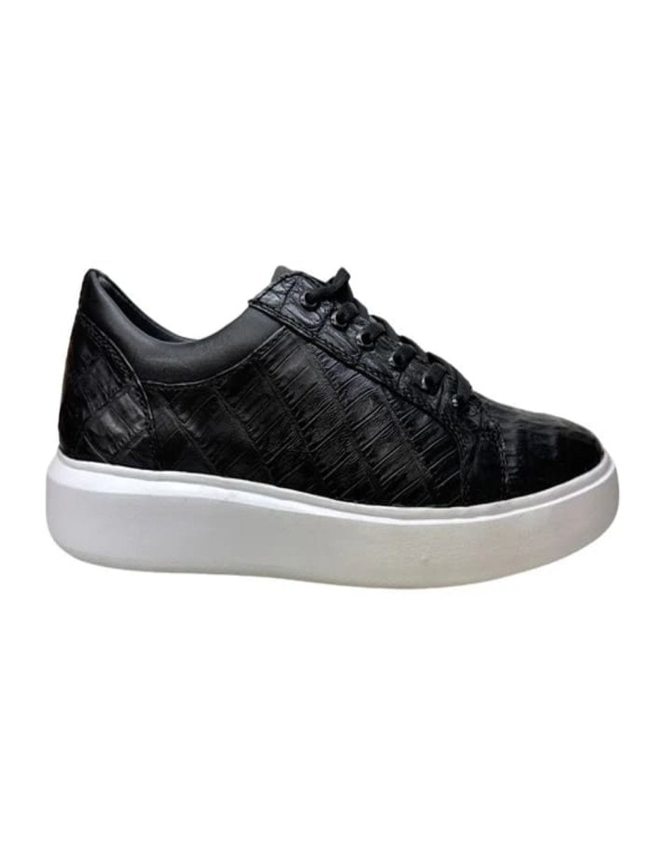 Black Caiman Crocodile Low Top Sneakers