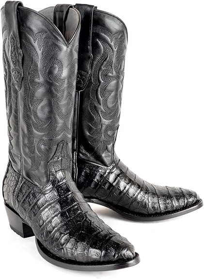 Original Black Caiman Belly Skin Round Toe Boot