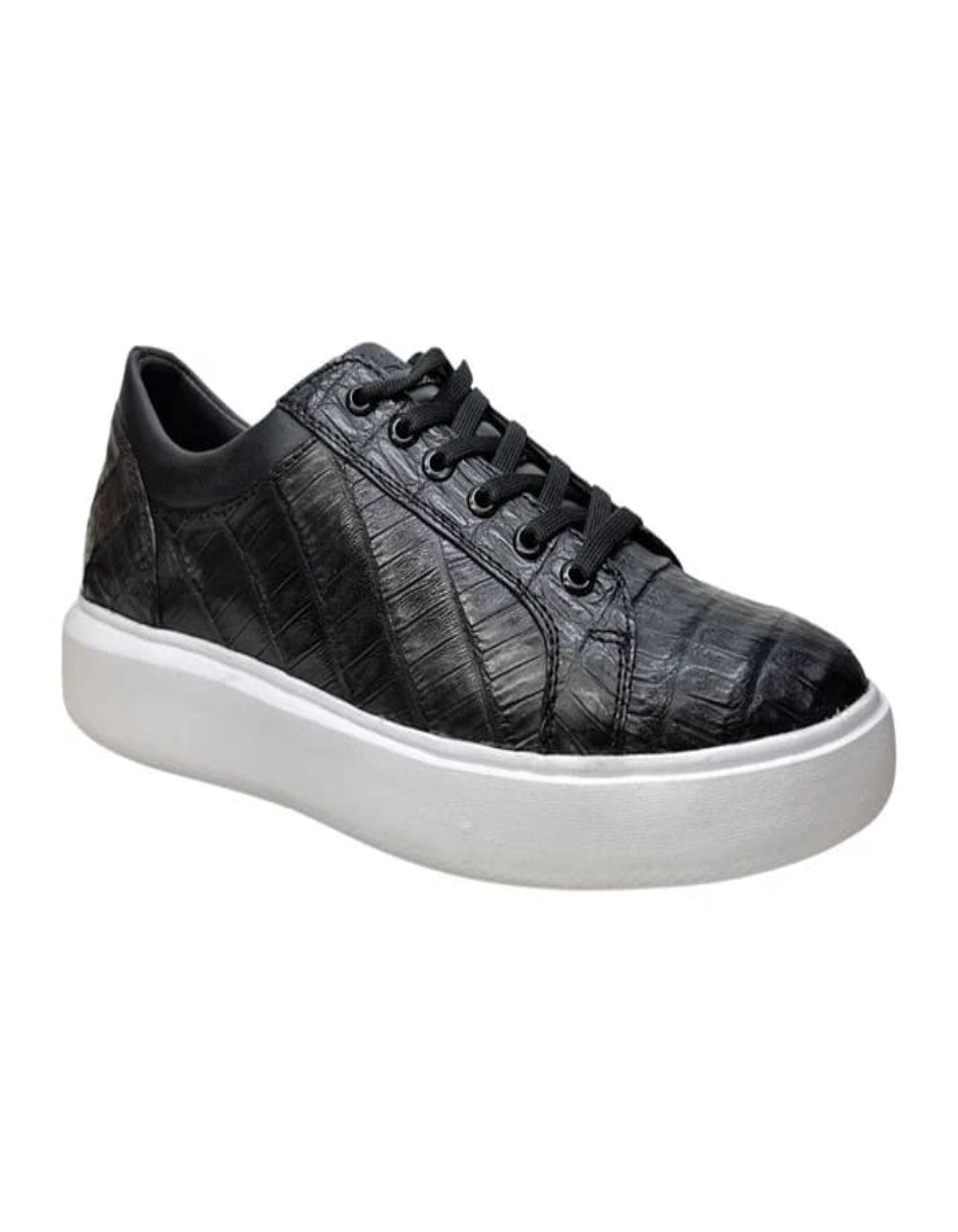 Black Caiman Crocodile Low Top Sneakers