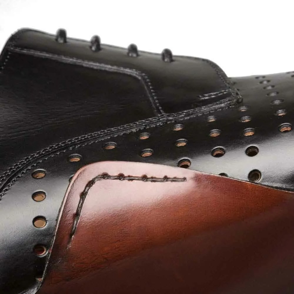 Mezlan Black Calfskin Perforated Derby Shoes