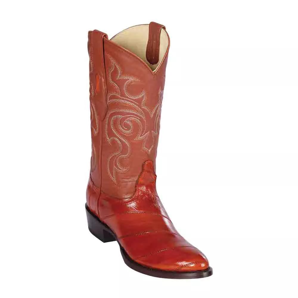 Cognac Eelskin Round Toe Boots by Los Altos