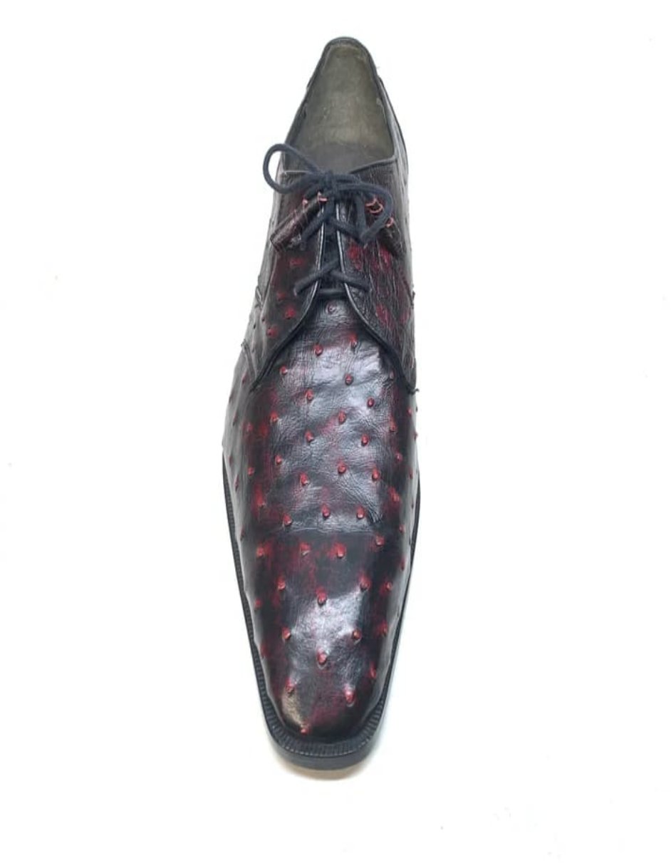 Los Altos Black & Cherry Ostrich Quill Lace Up Shoes