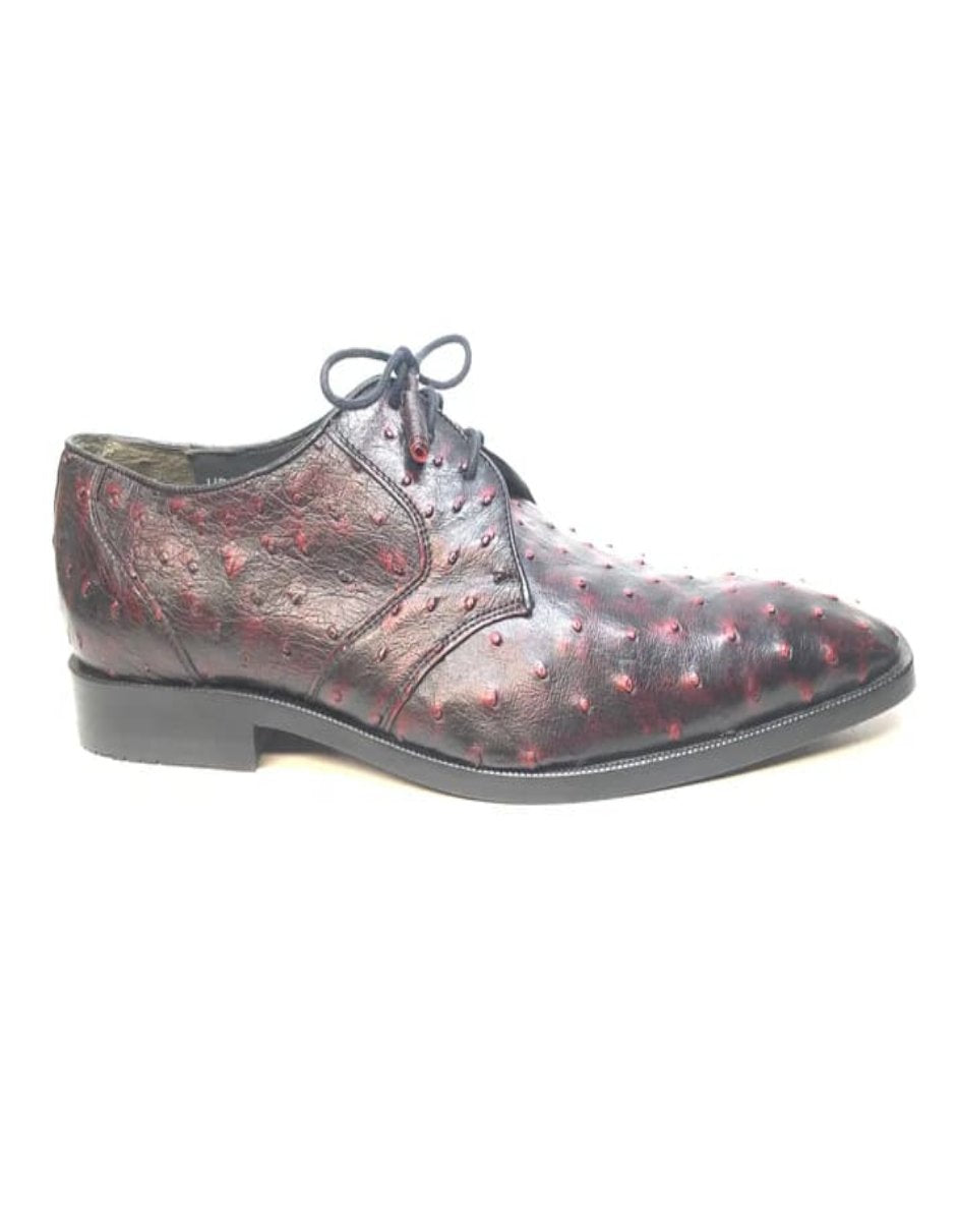 Los Altos Black & Cherry Ostrich Quill Lace Up Shoes