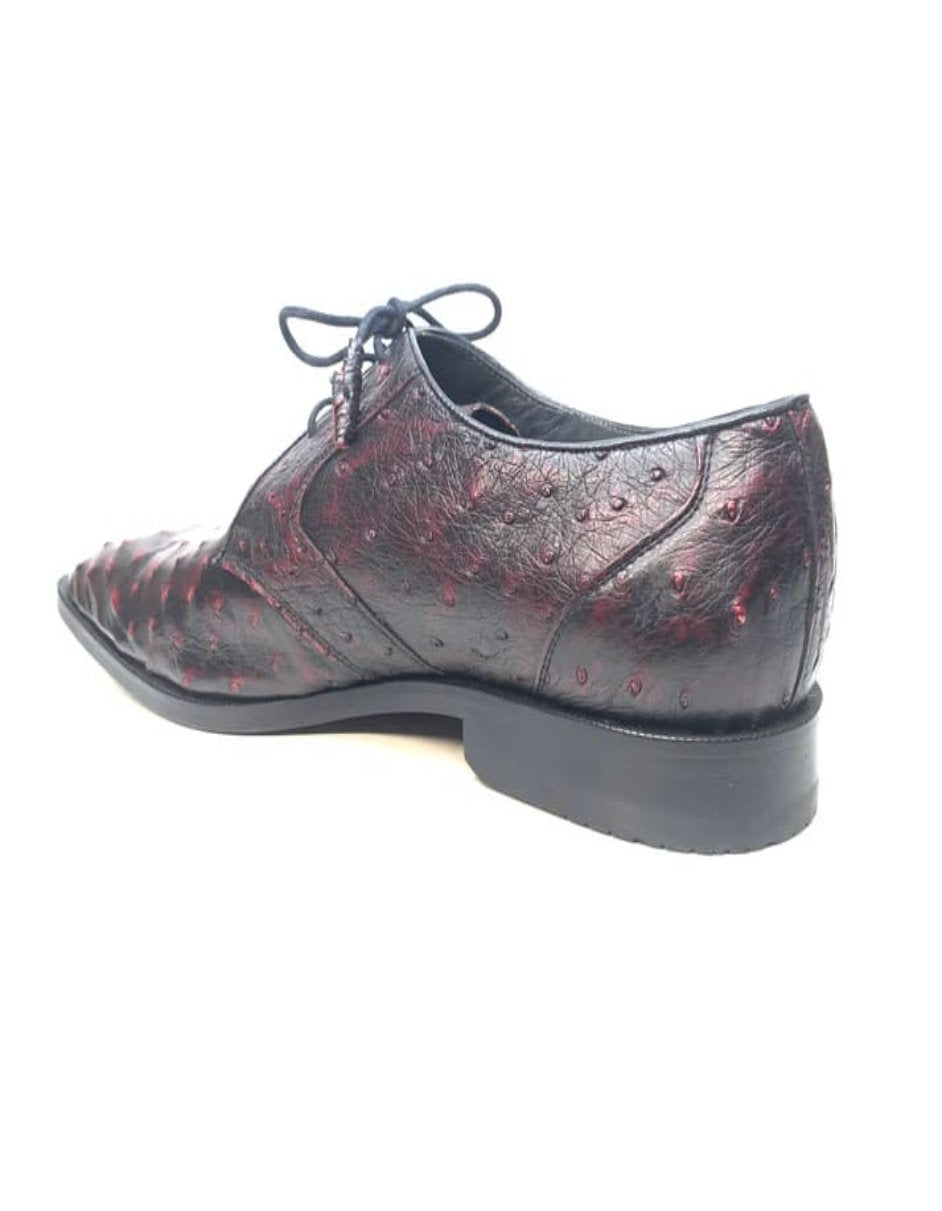 Los Altos Black & Cherry Ostrich Quill Lace Up Shoes