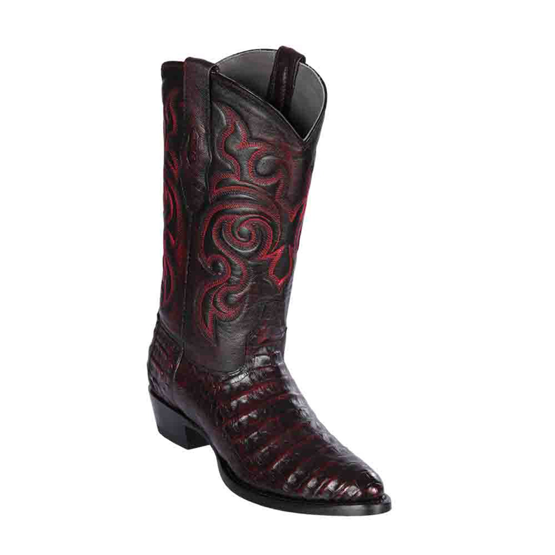 Los Altos Black Cherry Caiman Round Toe Boots