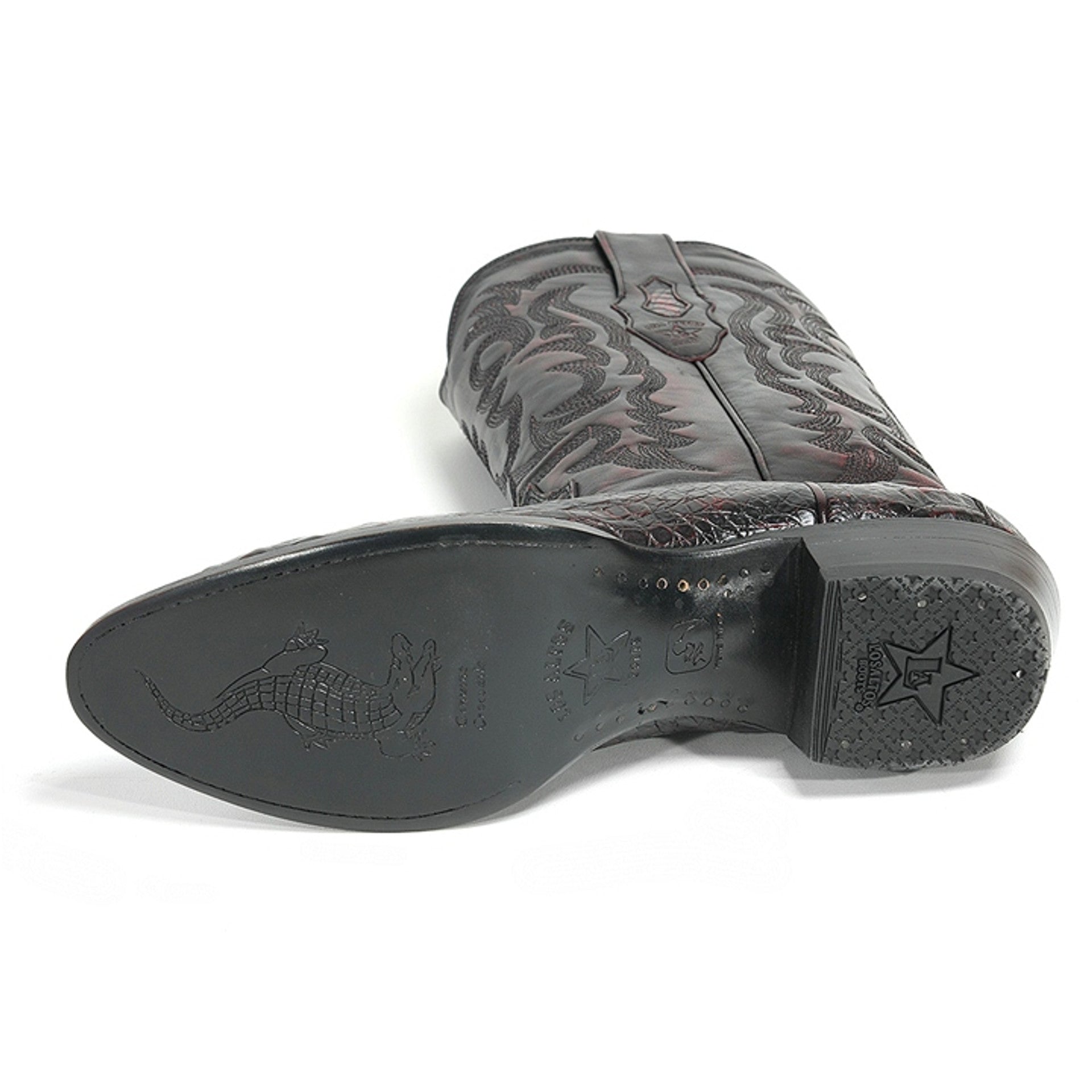 Los Altos Black Cherry Caiman Round Toe Boots