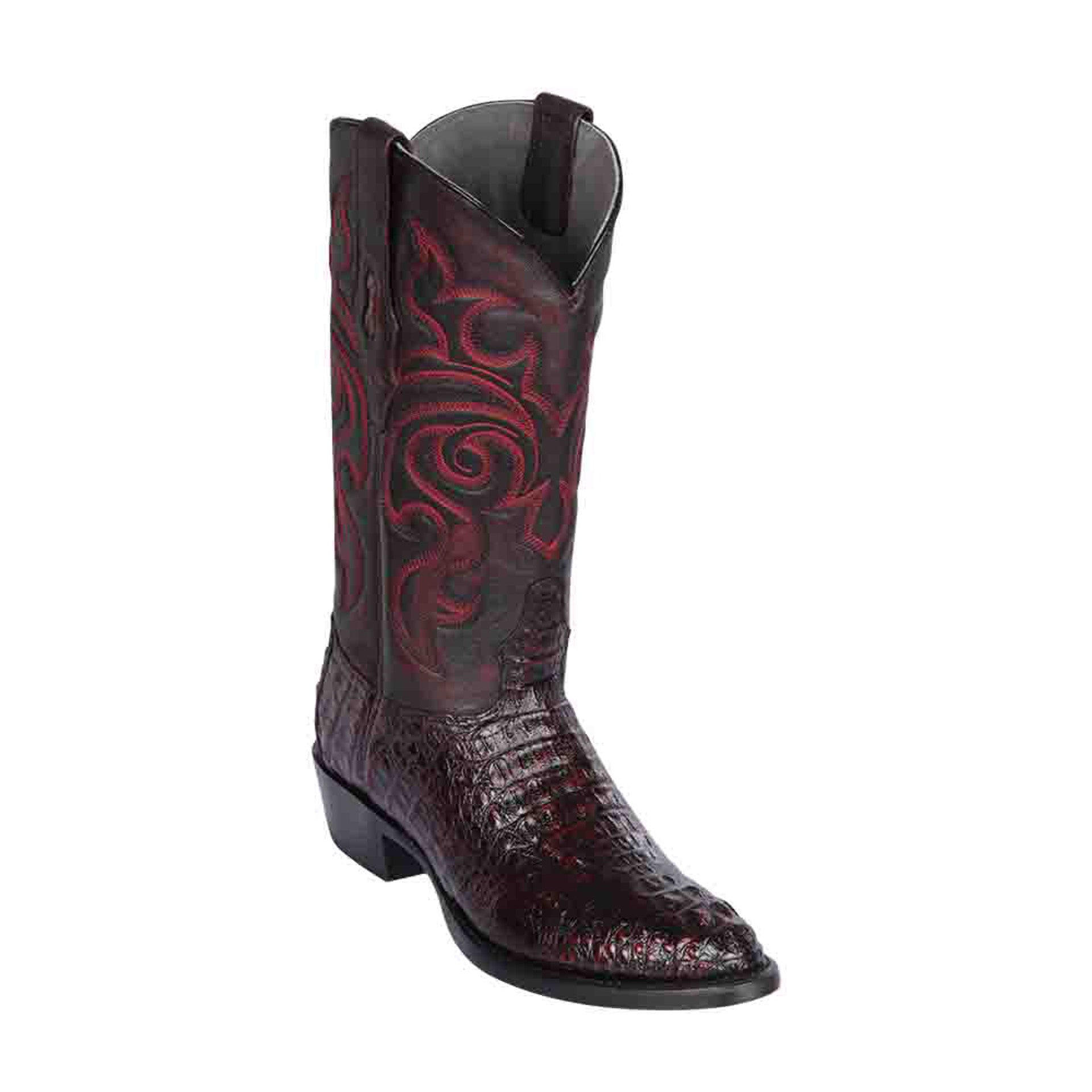 Black Cherry Caiman Hornback Round Toe Boots