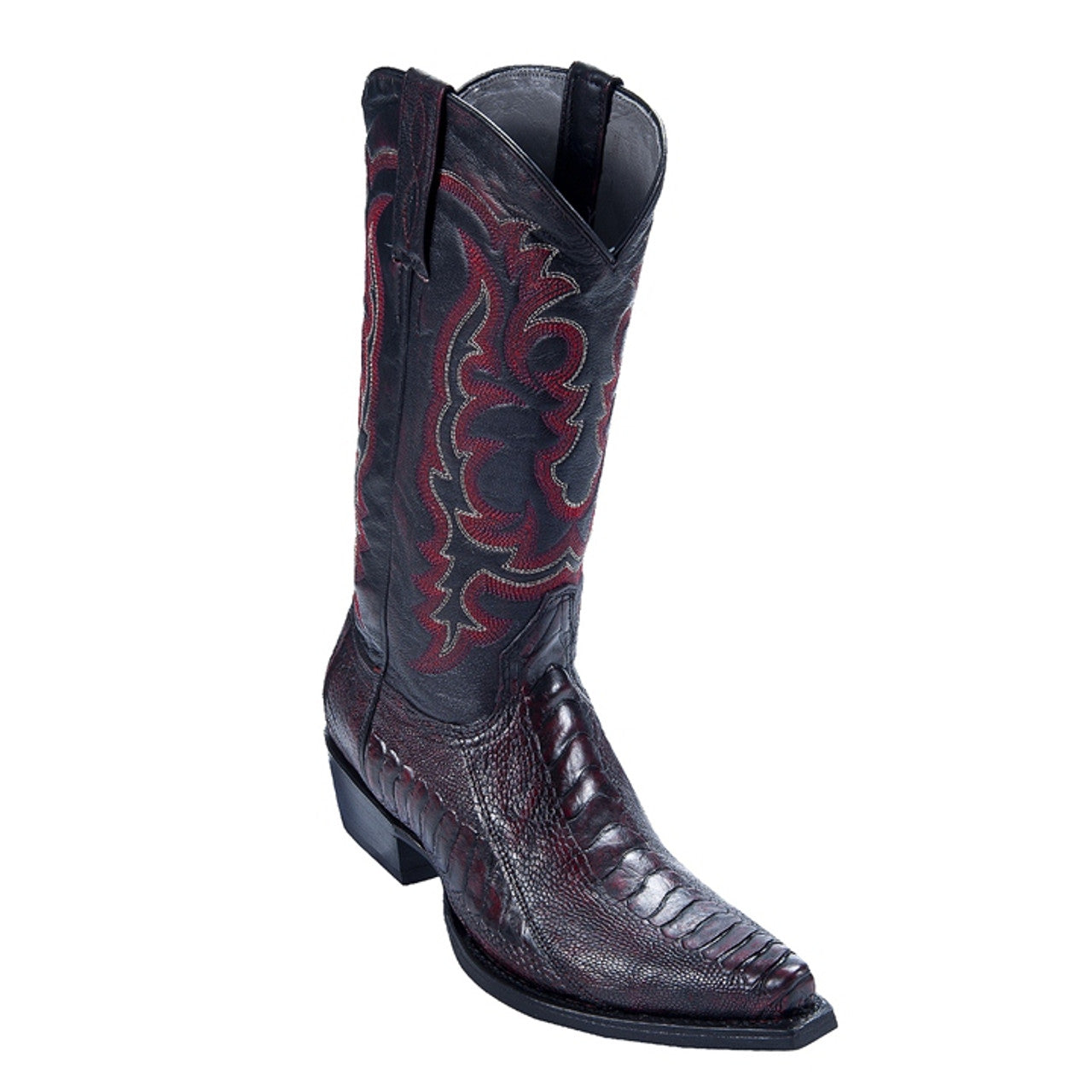 Los Altos Black Cherry Ostrich Leg Snip Toe Boots