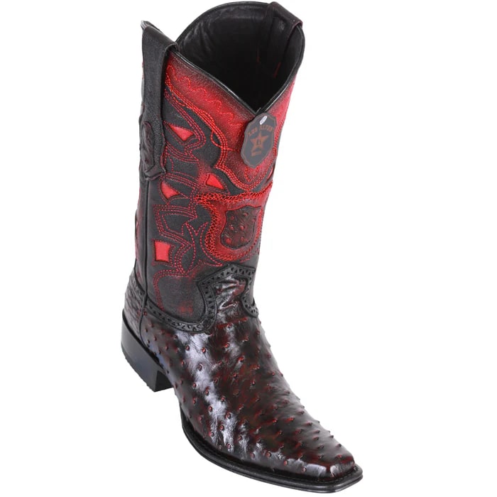 Black Cherry Ostrich European Toe Cowboy Boots