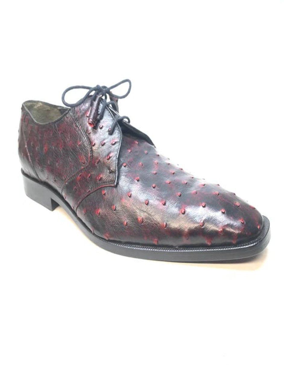 Los Altos Black & Cherry Ostrich Quill Lace Up Shoes