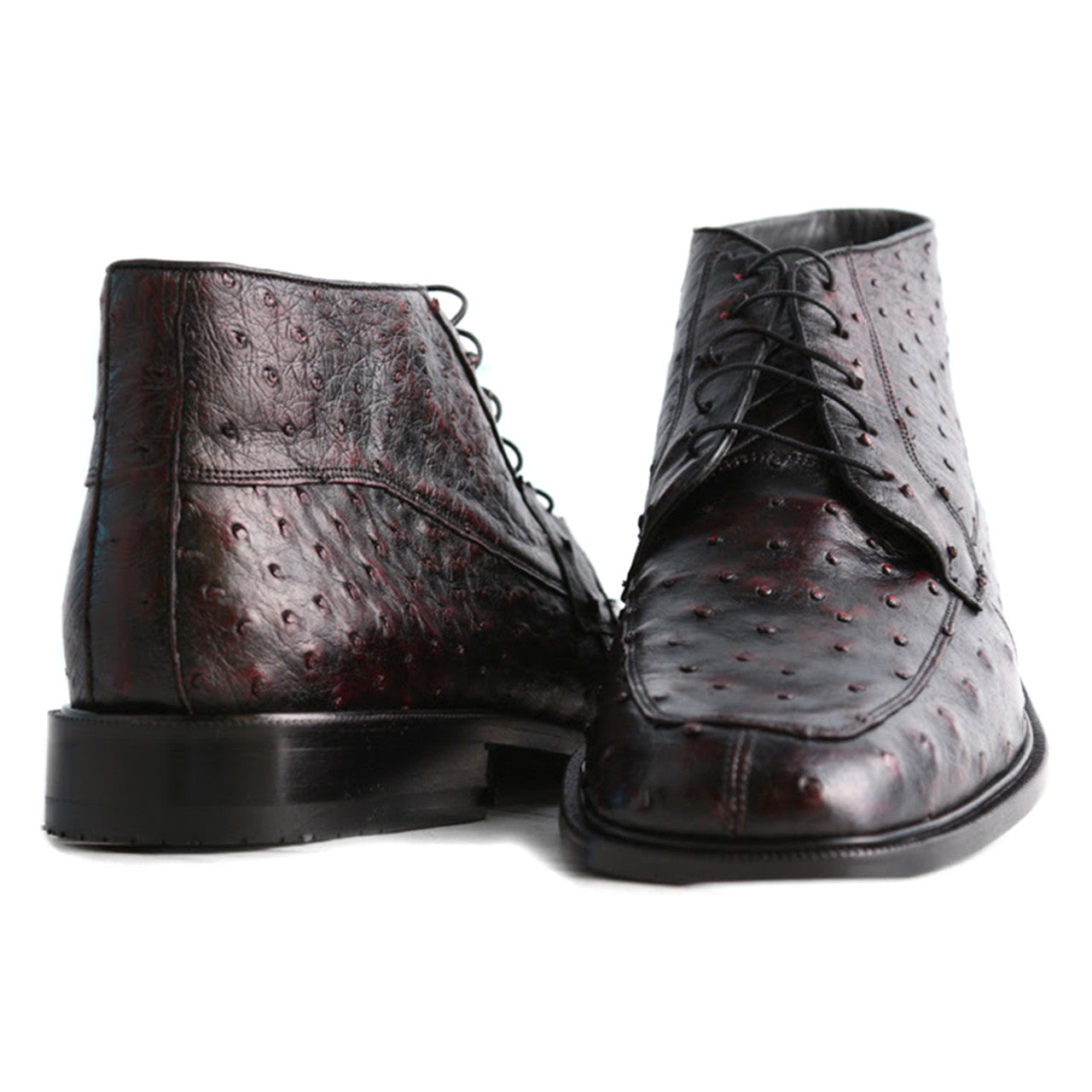 Los Altos Black Cherry Ostrich Ankle Boots