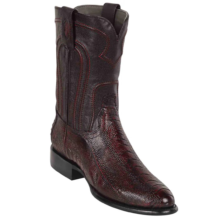 Black Cherry Roper Ostrich Leg Cowboy Boots