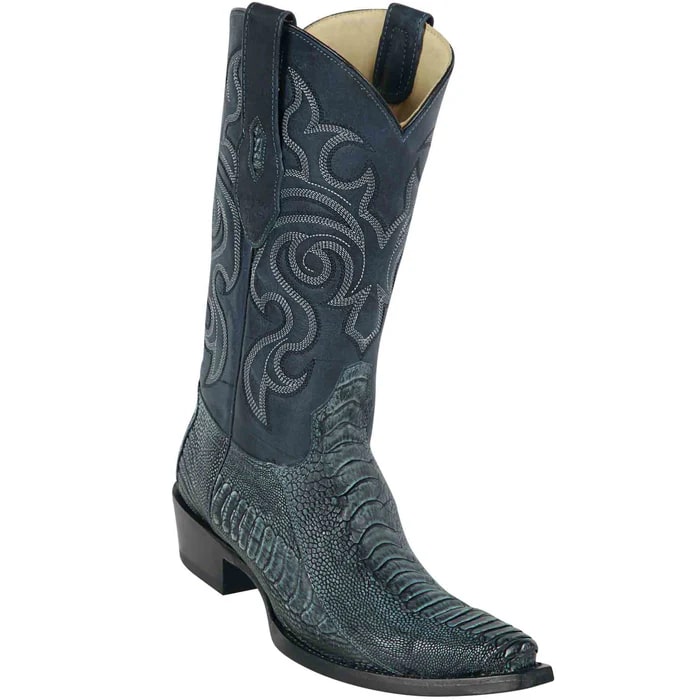 Rustic Blue Ostrich Leg Cowboy Boots for Men