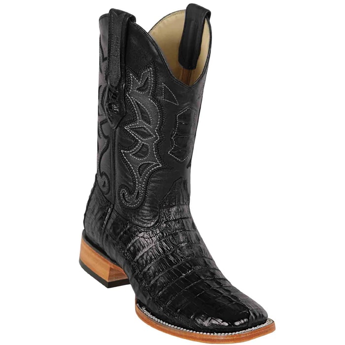 Black Caiman Tail Square Toe Cowboy Boots