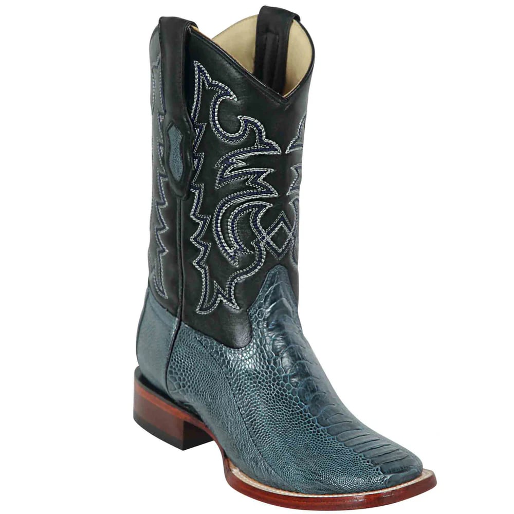Blue Ostrich Leg Square Toe Cowboy Boots