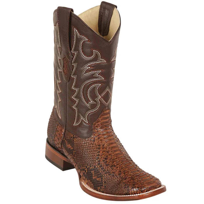 Brown Snakeskin Square Toe Cowboy Boot
