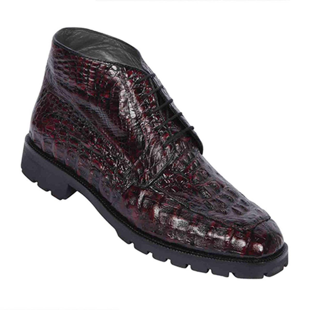 Black Cherry Caiman Hornback Square Toe Boots