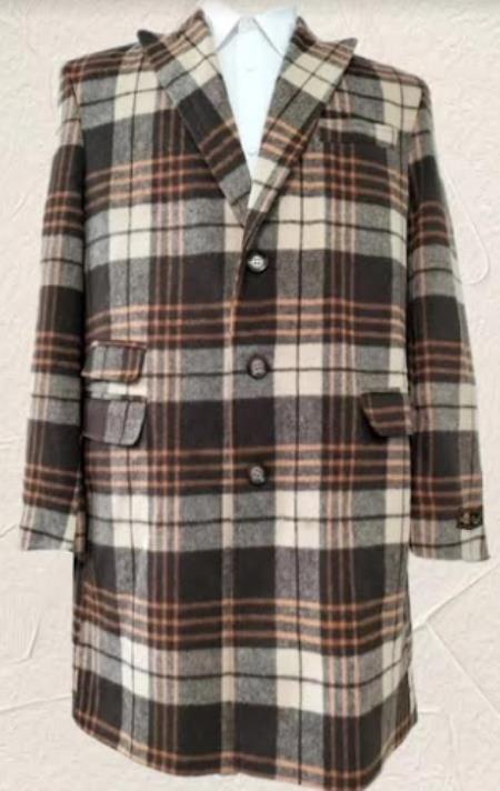 Men’s Multicolor Plaid Peacoat Topcoat