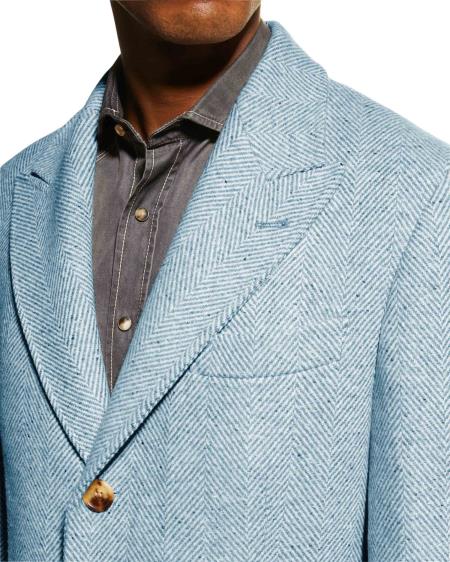 Light Blue Three Quarter Peak Lapel Carcoat