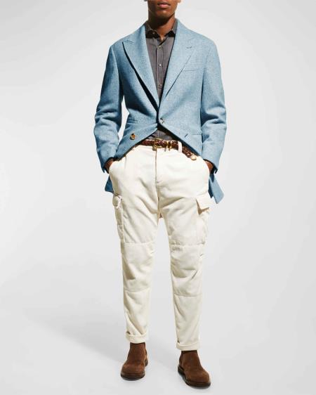 Light Blue Three Quarter Peak Lapel Carcoat