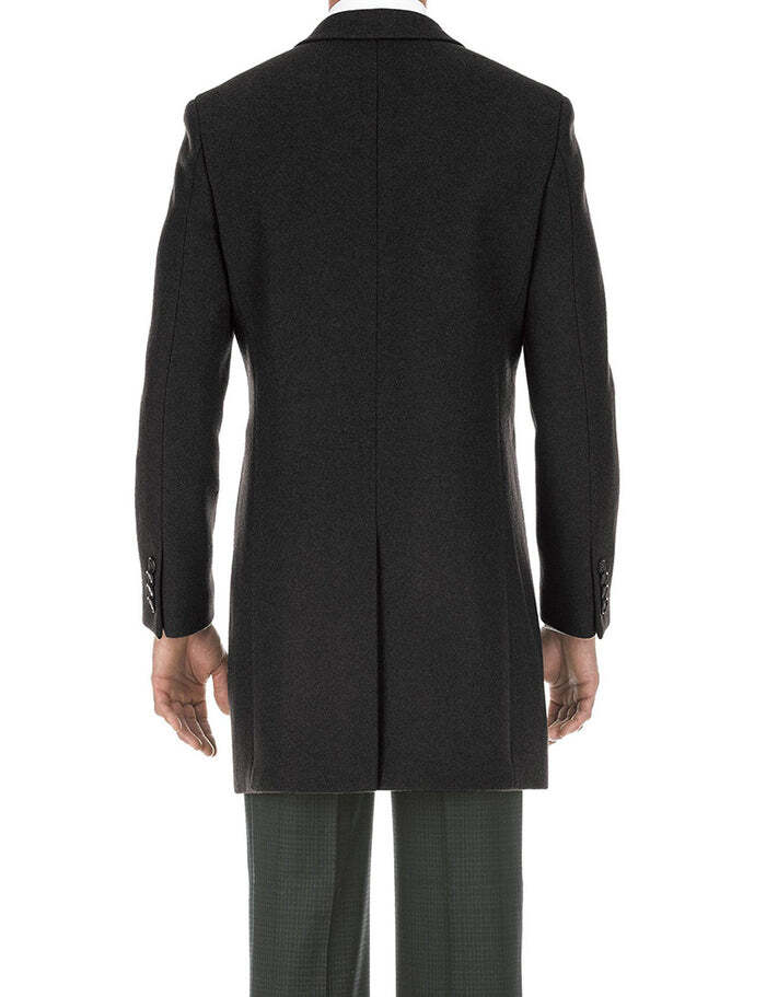 Slim Fit Black Wool-Blend Overcoat