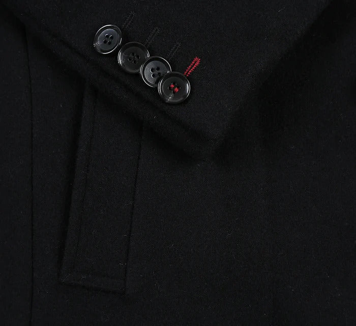 Slim Fit Black Wool-Blend Overcoat