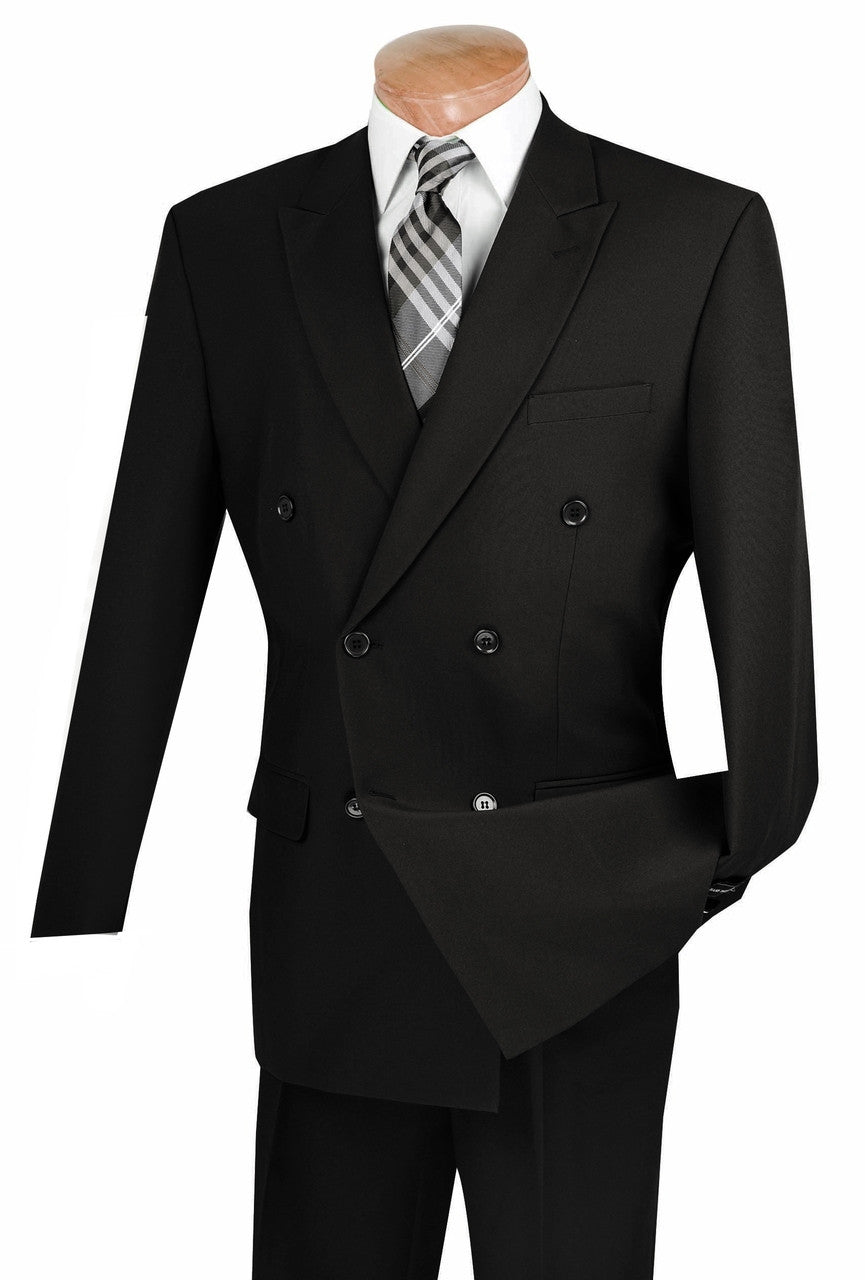 Lucci Black Double-Breasted Suit with Pleated Slacks