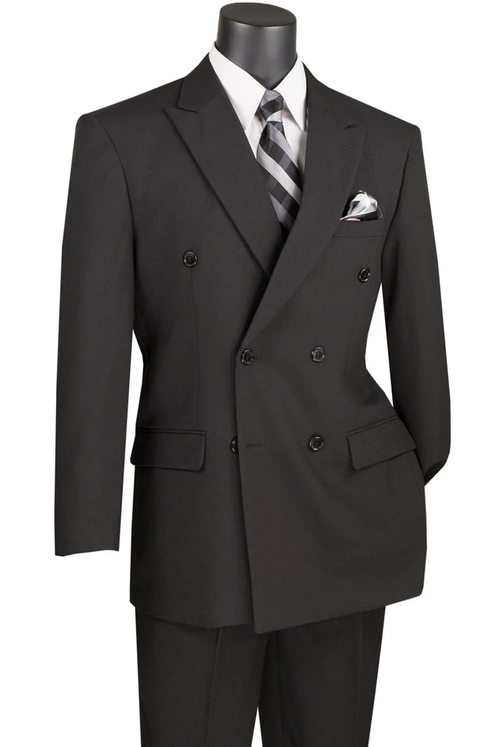 Men's Double Breasted Black Poplin Suit