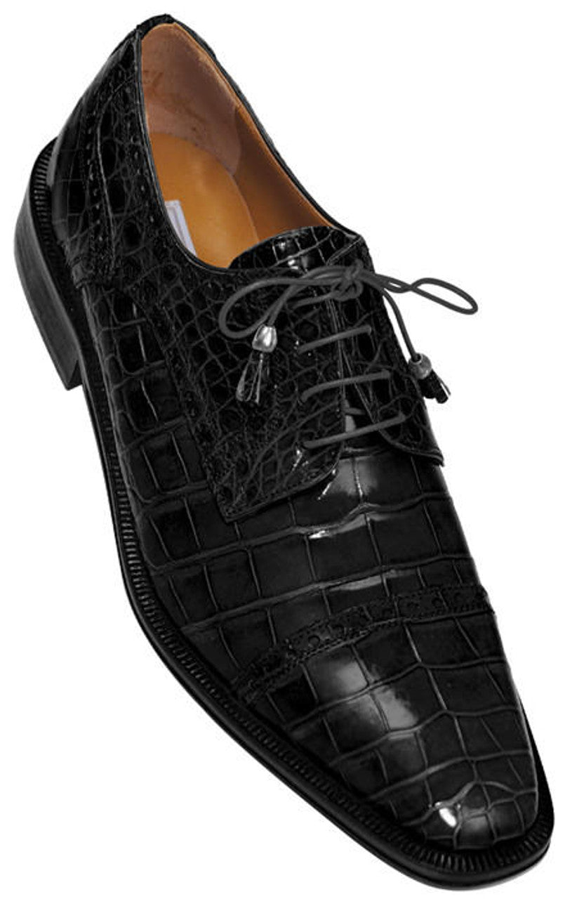 Ferrini Black Gator Cap Toe Shoes for Men