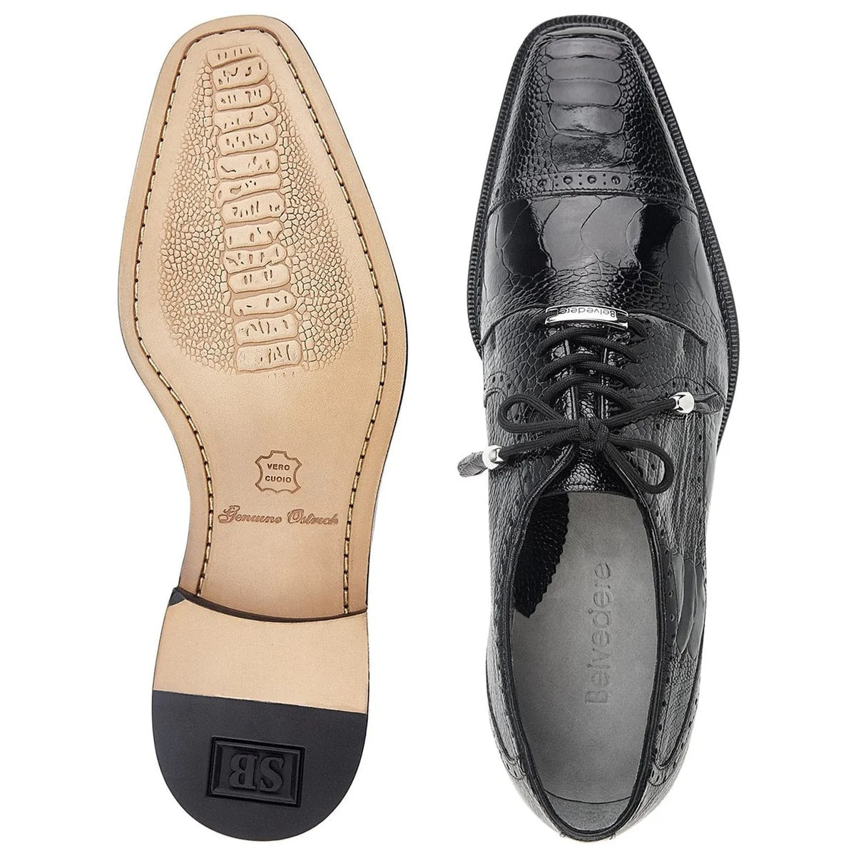 Belvedere Batta Men's Black Ostrich Oxfords