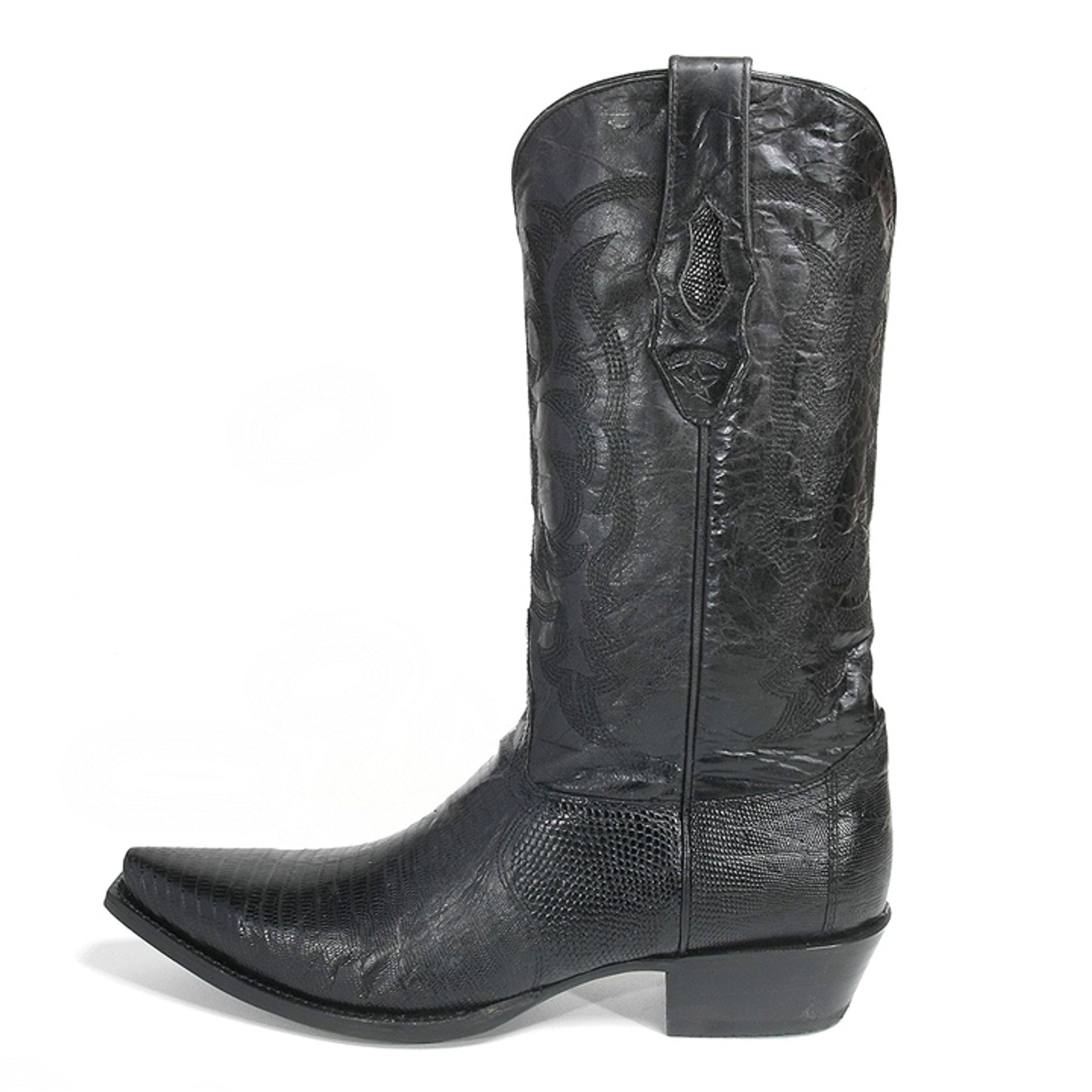 Los Altos Black Snip Toe Teju Lizard Boots