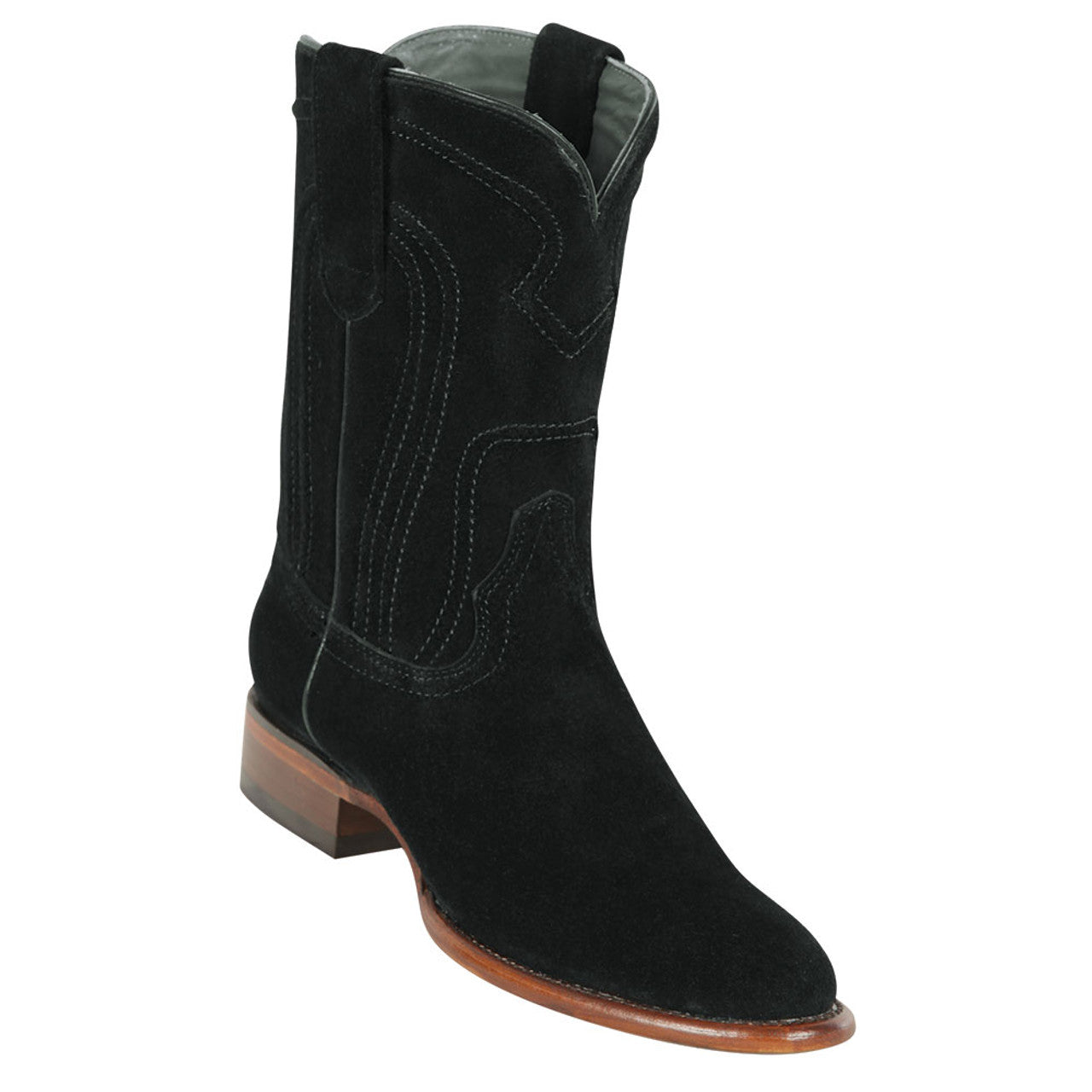 Los Altos Black Suede Roper Round Toe Boot