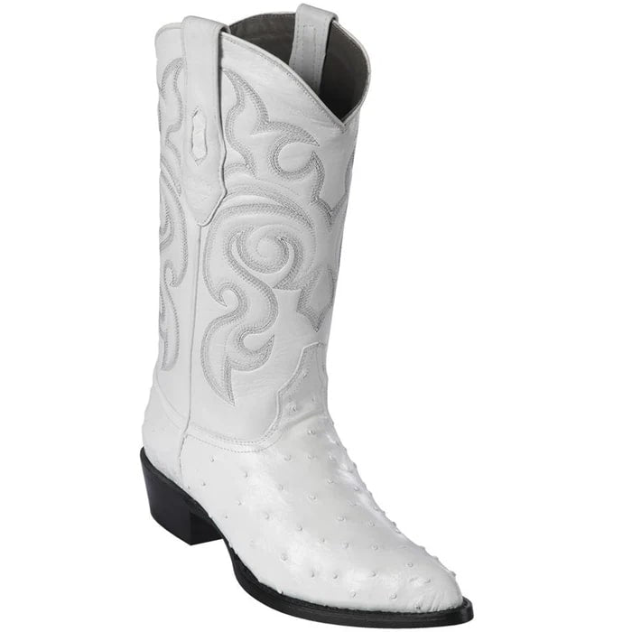 J Toe White Ostrich Cowboy Boots by Los Altos