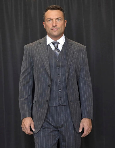 Venetian Gatsby Black Pinstripe Suit with Vest