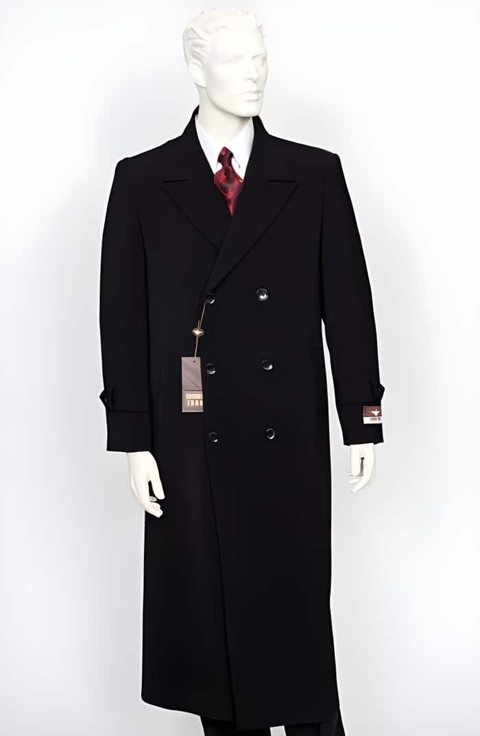 Men's Double Breasted Black Maxi Duster Coat