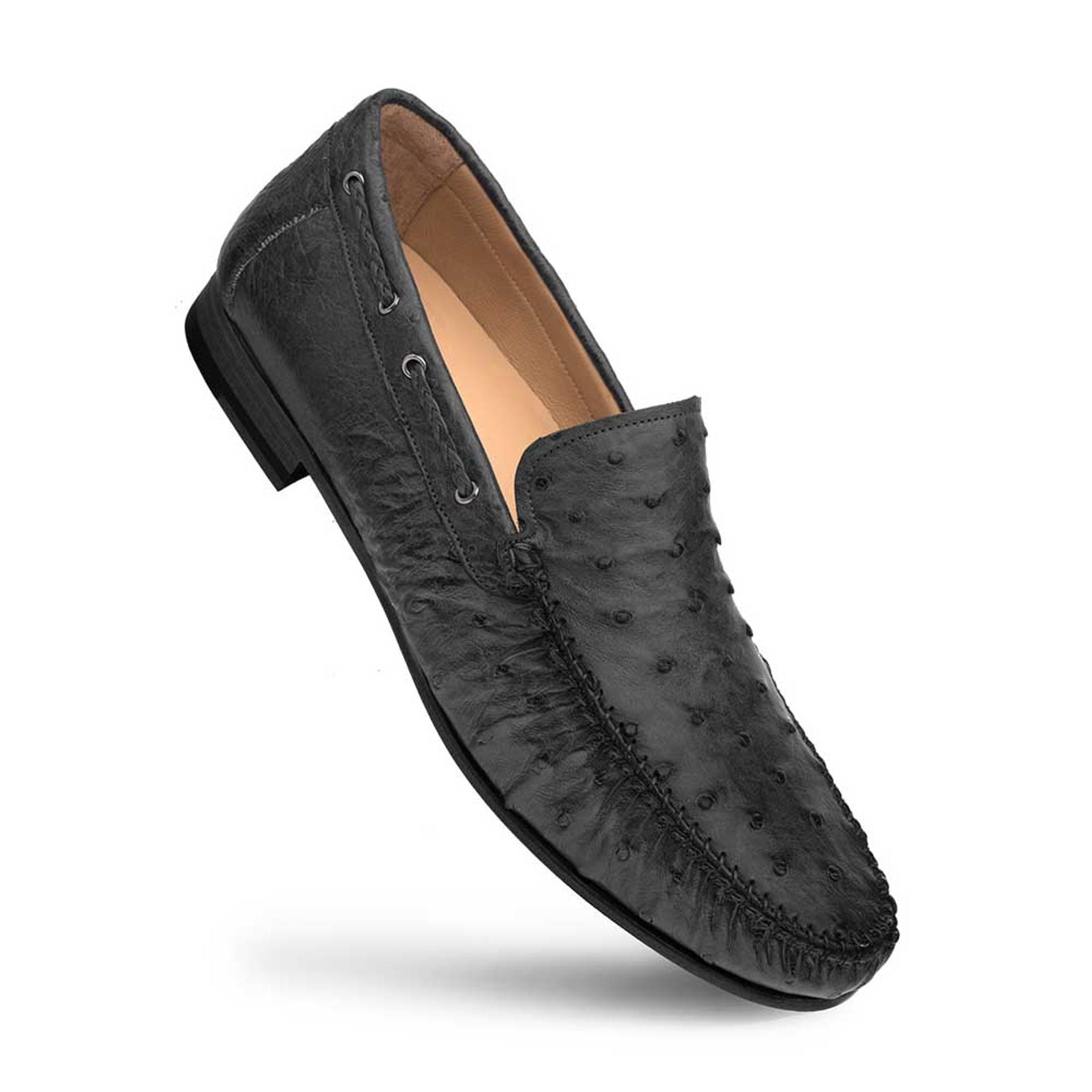 Mezlan Ostrich Black Moccasin Loafers for Men