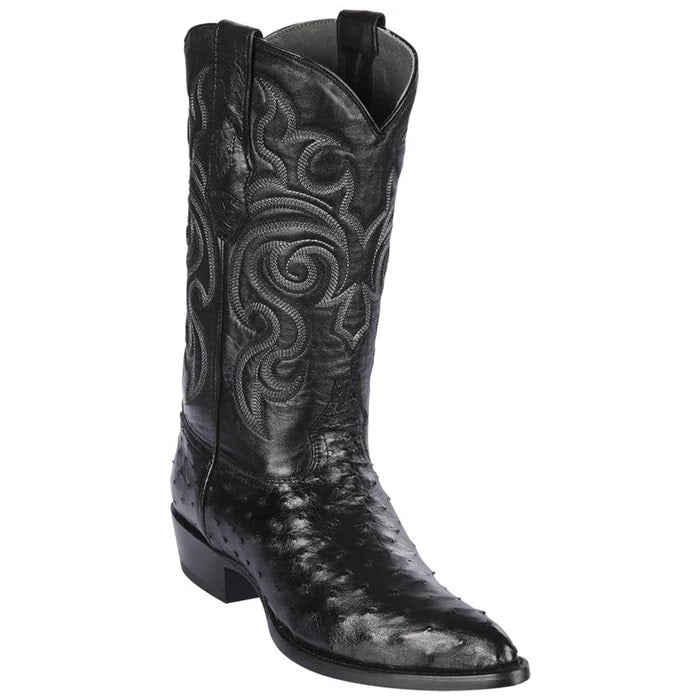Black Ostrich J-Toe Cowboy Boots