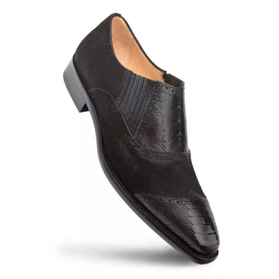 Mezlan Ostrich & Suede Gored Slip On Shoes