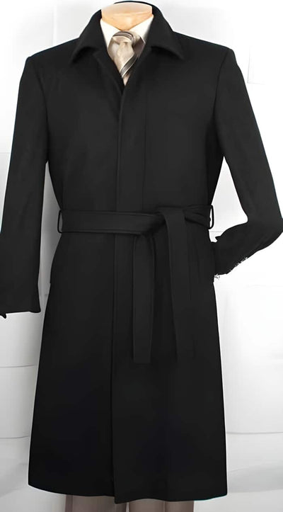 Wool Blend Ankle-Length Men’s Belted Top Coat