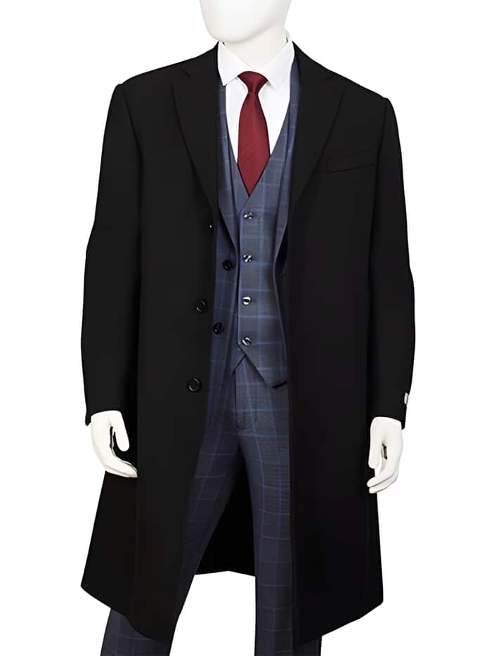 Men's Three Button Wool Poly Blend Overcoat